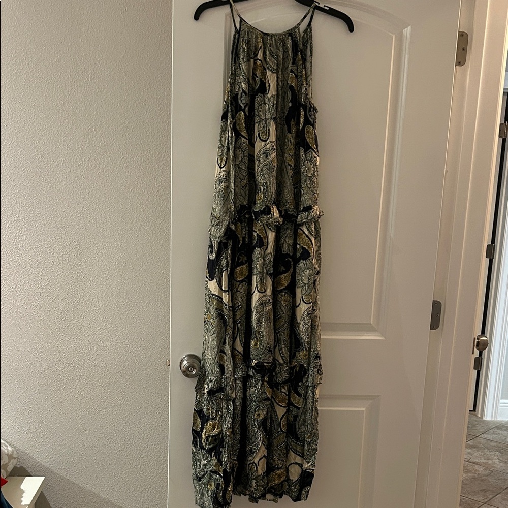 Band of Gypsies Black, Green and Cream Paisley Maxi Dress